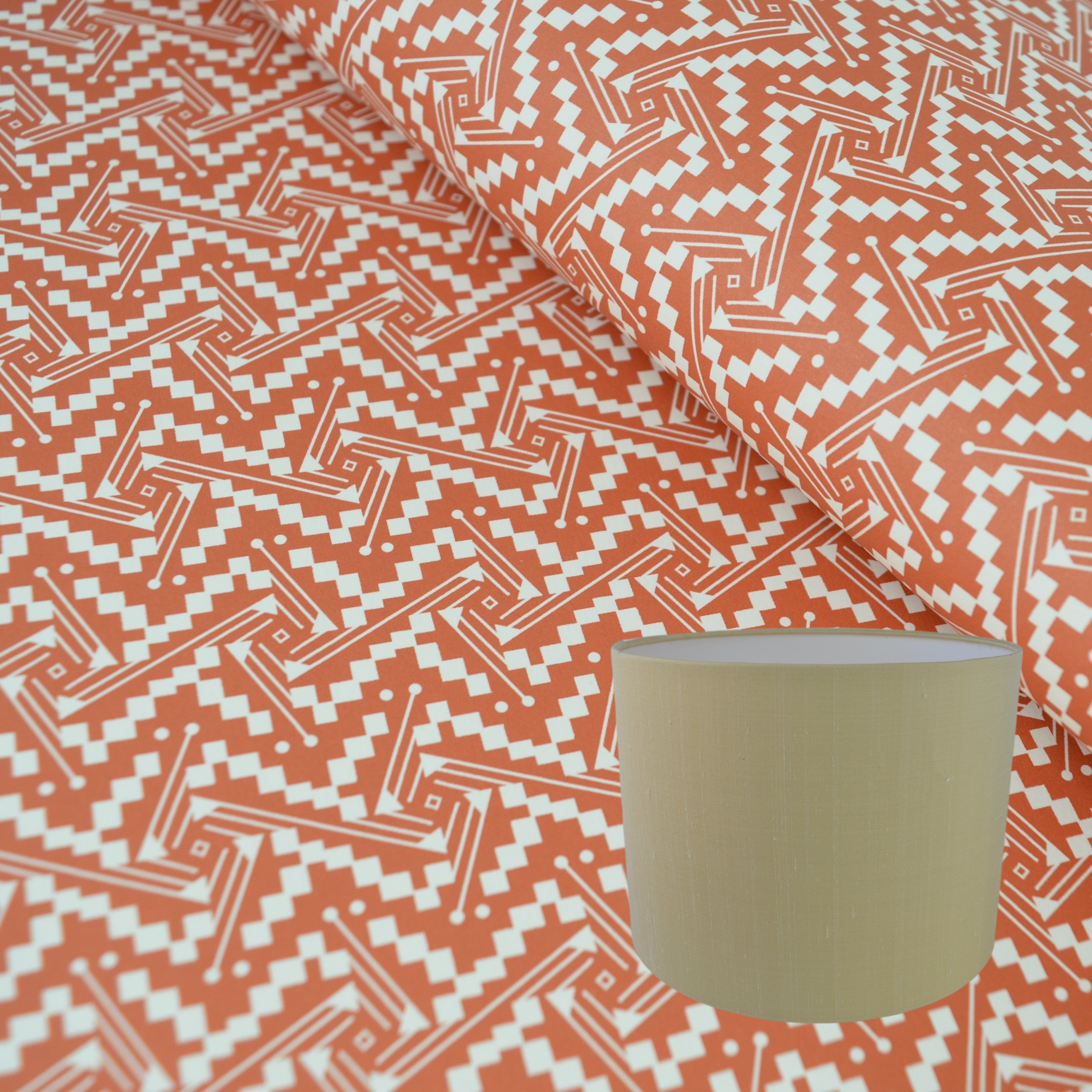 Munro and Kerr tomato red printed Esme Winter paper for a drum lampshade