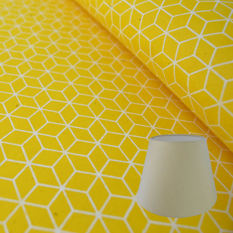 Munro and Kerr yellow geometric hand printed paper for a lampshade