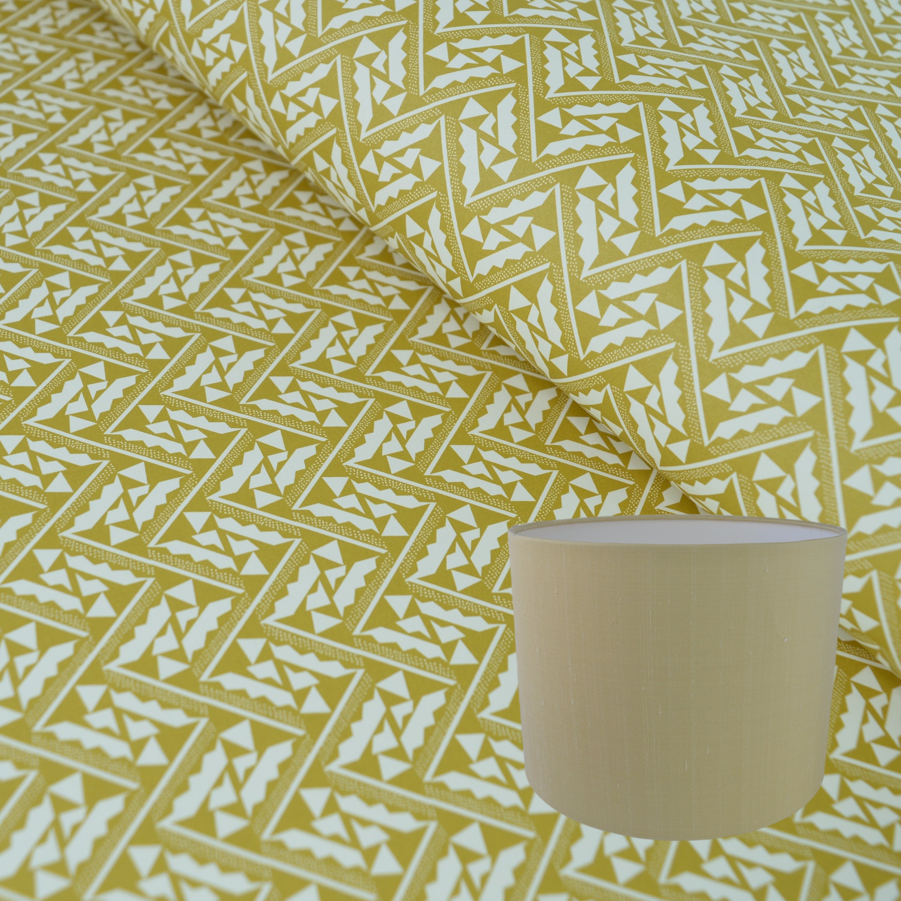Munro and Kerr yellow printed Esme Winter paper for a drum lampshade