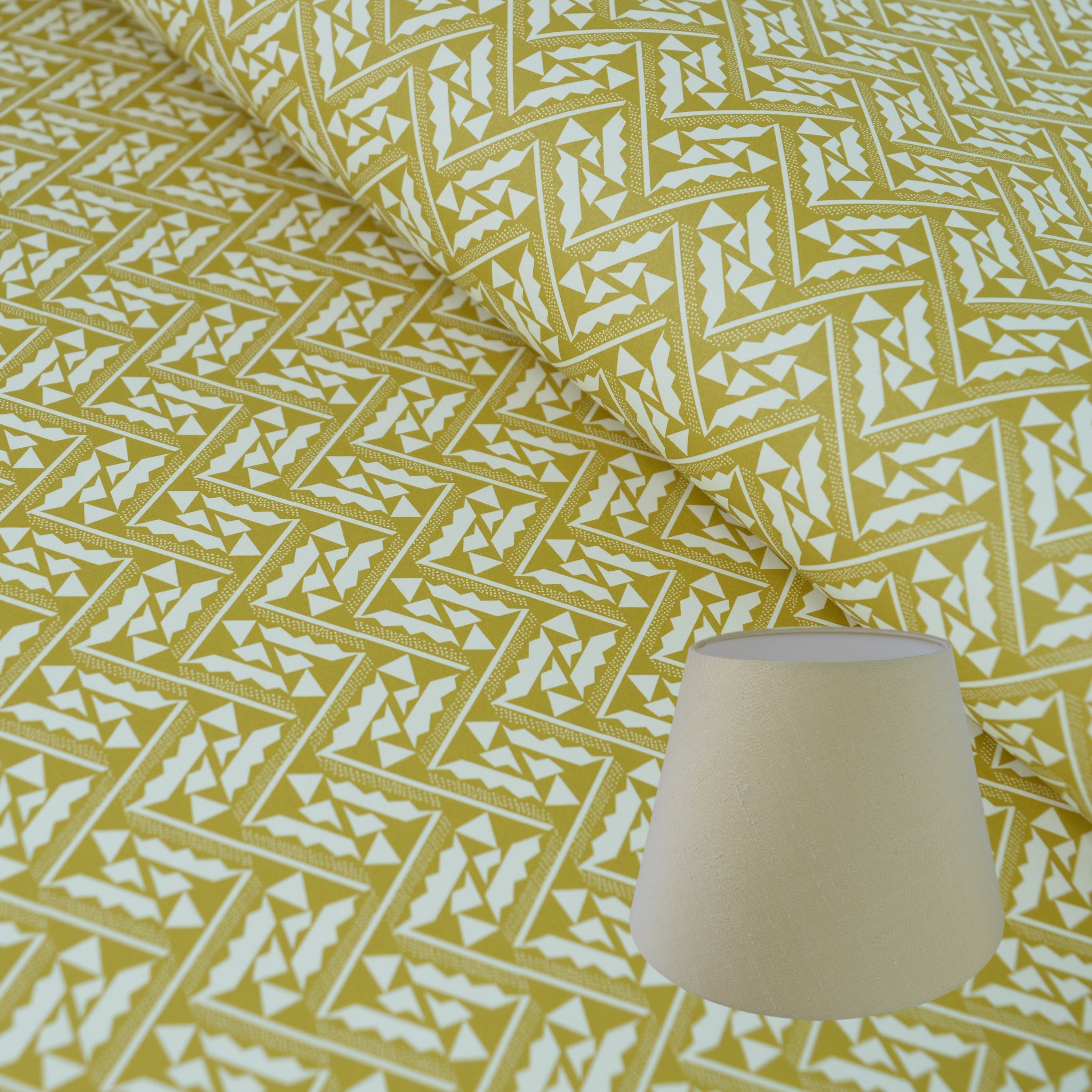 Munro and Kerr yellow printed Esme Winter paper for an empire lampshade