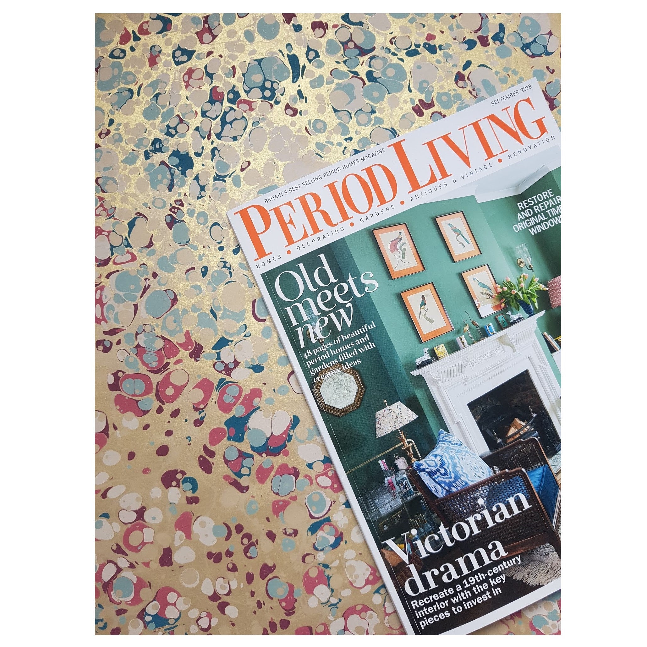 Munro and Kerr metallic marbled lampshade in Rococo London Interiors Period Living magazine